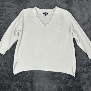 Express White Oversized V Neck Knit Sweater Women Size M